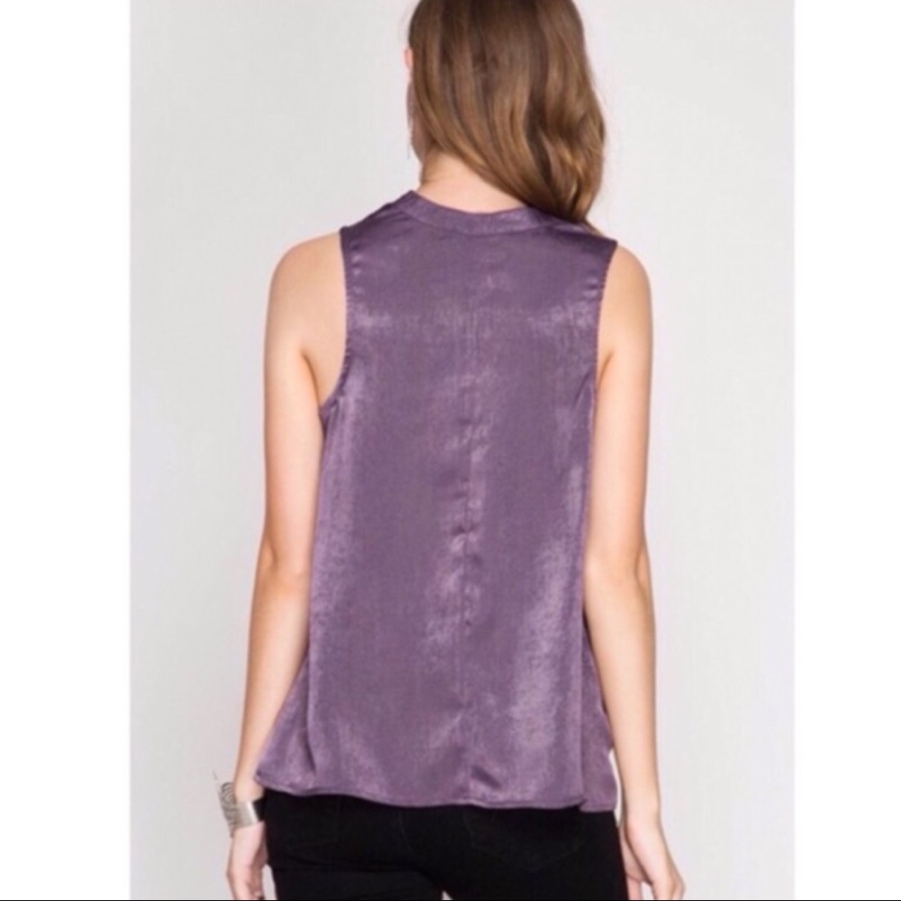Purple Satin Cowl Neck Blouse - Picture 3 of 5